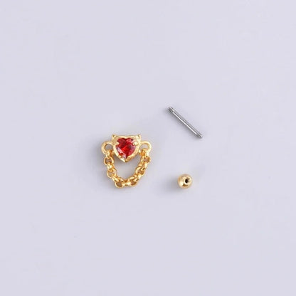 1 Piece Ear Cartilage Rings & Studs Fashion Heart Shape 316L Stainless Steel Copper Inlay Zircon