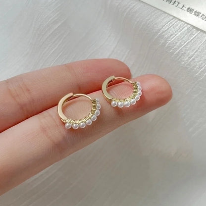 1 Pair Minimalist Circle Copper Plating Inlay Pearl 14k Gold Plated Earrings