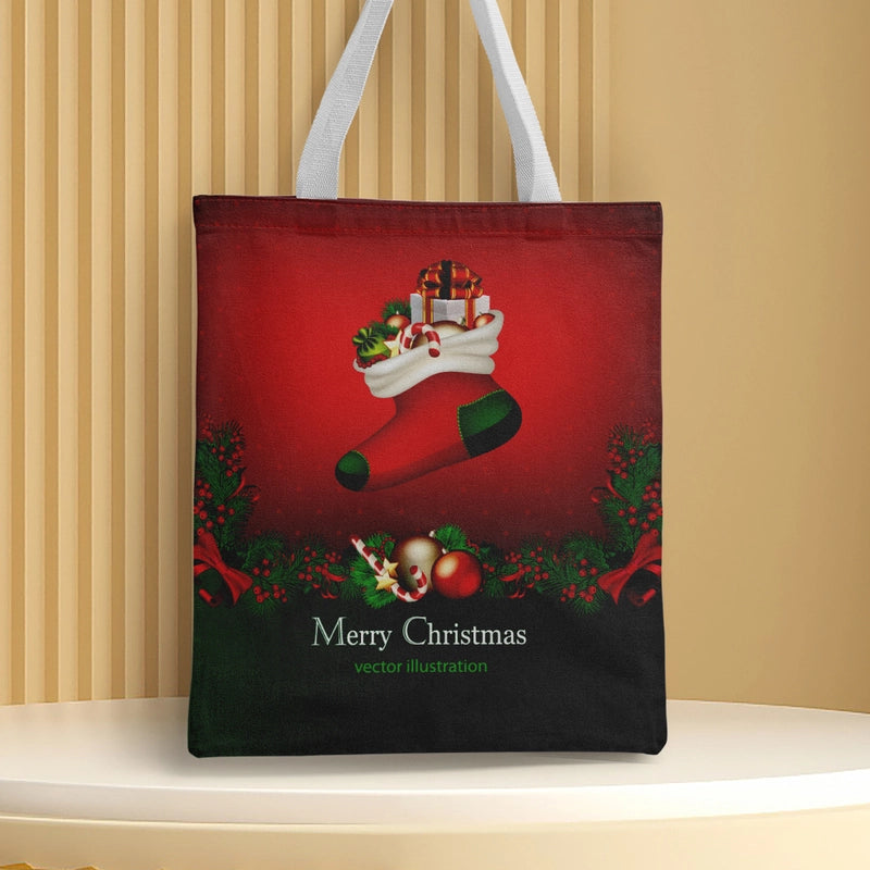 Christmas Unisex Polyester Christmas House Christmas Tree Santa Claus Cute Square Open Handbag