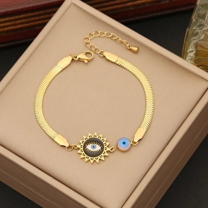 Casual Minimalist Four Leaf Clover Devil's Eye Butterfly Stainless Steel Plating Inlay Zircon Bracelets