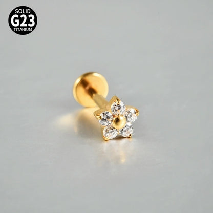 2 Pieces 3 Pieces Lip Rings Casual Elegant Vacation Triangle Flower G23 Titanium Zircon Zircon 18K Gold Plated Lip Rings Ear Cartilage Rings & Studs