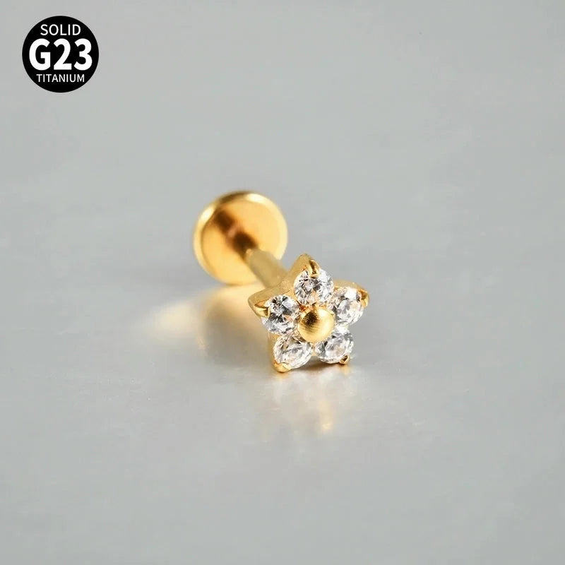 2 Pieces 3 Pieces Lip Rings Casual Elegant Vacation Triangle Flower G23 Titanium Zircon Zircon 18K Gold Plated Lip Rings Ear Cartilage Rings & Studs