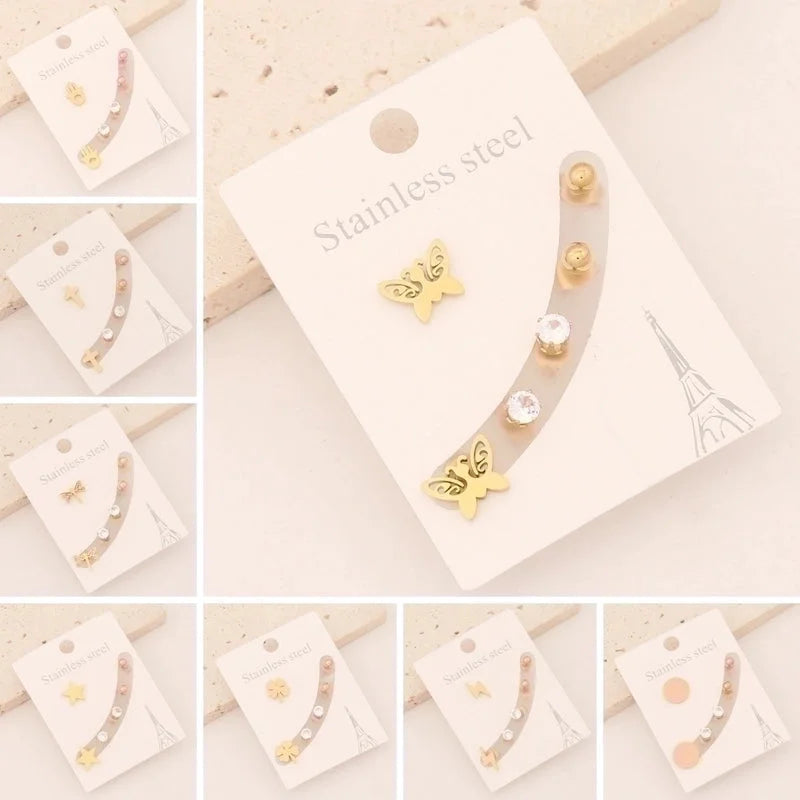 1 Set Preppy Style Minimalist Commute Star Patchwork Stainless Steel 18K Gold Plated Ear Studs