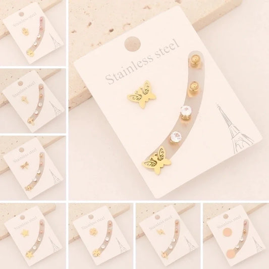 1 Set Preppy Style Minimalist Commute Star Patchwork Stainless Steel 18K Gold Plated Ear Studs