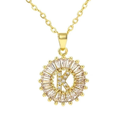 Fashion 26 English Letter Round Copper Necklace