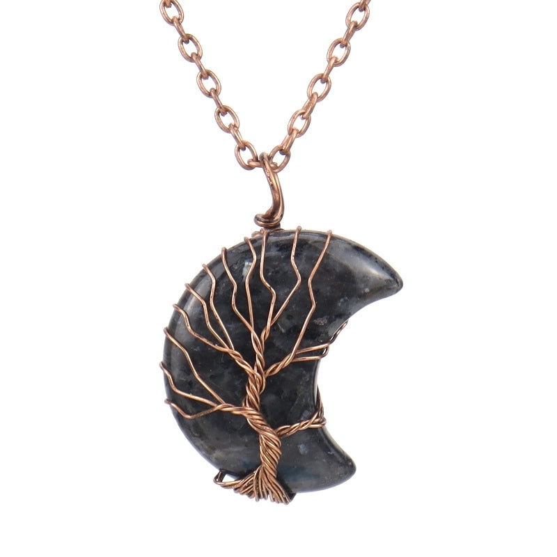 Minimalist Moon Tree Natural Stone Copper Pendant Necklace In Bulk