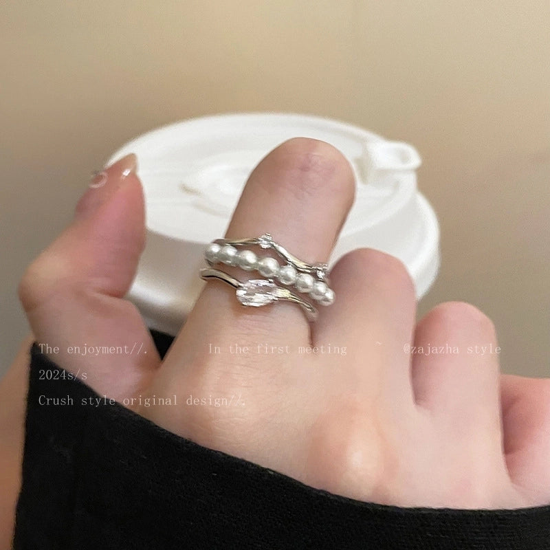 Minimalist Heart Shape Flower Bow Knot Copper Inlay Artificial Pearls Opal Zircon Rings