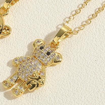 Vintage Style Minimalist Little Bear Stainless Steel Copper 14k Gold Plated Zircon Pendant Necklace In Bulk