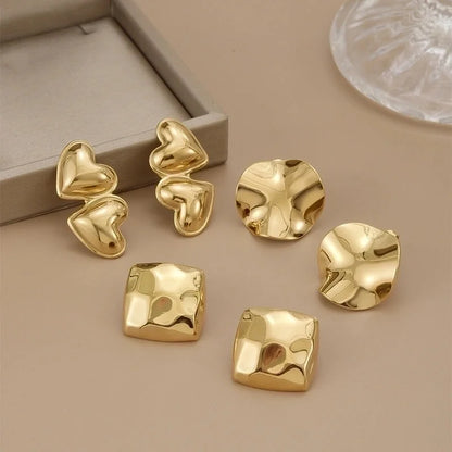 1 Pair Minimalist Heart Shape Polishing Plating Stainless Steel 18K Gold Plated Ear Studs
