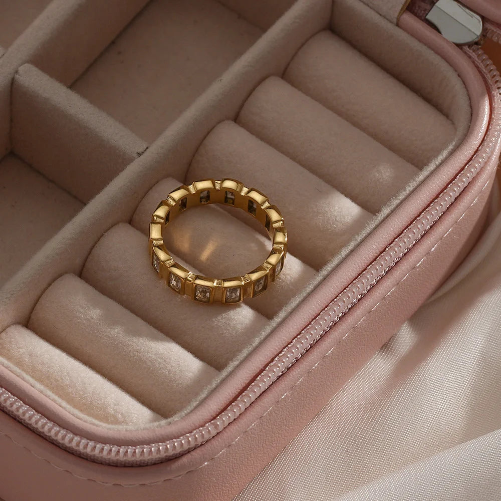 Women Fashion Round Geometric Stainless Steel 18K Gold Plated Rings