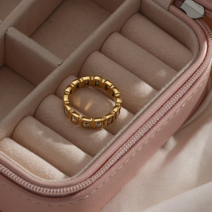 Women Fashion Round Geometric Stainless Steel 18K Gold Plated Rings