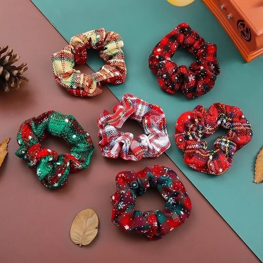 Fashion Color Block Plaid Snowflake Cloth Hair Tie 1 Piece