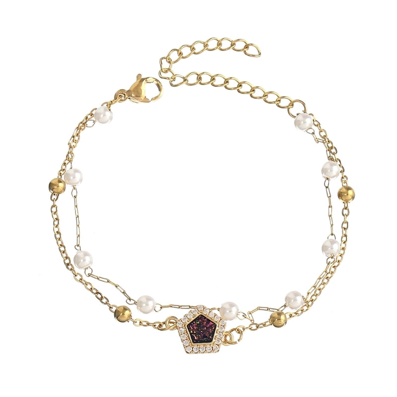 Baroque Style Minimalist Geometric Stainless Steel Artificial Pearl Handmade Inlay Zircon Bracelets