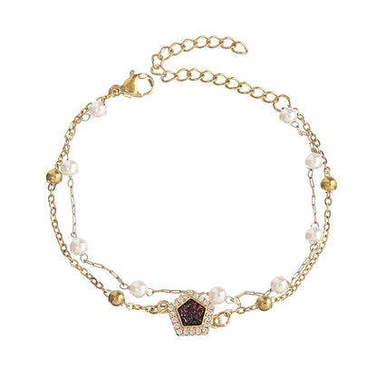 Baroque Style Minimalist Geometric Stainless Steel Artificial Pearl Handmade Inlay Zircon Bracelets