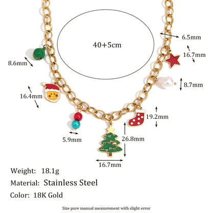 Cute Cartoon Christmas Tree Socks Old Man Pendant Stainless Steel 18k Gold Plated Handmade Chain Christmas Necklace For Women