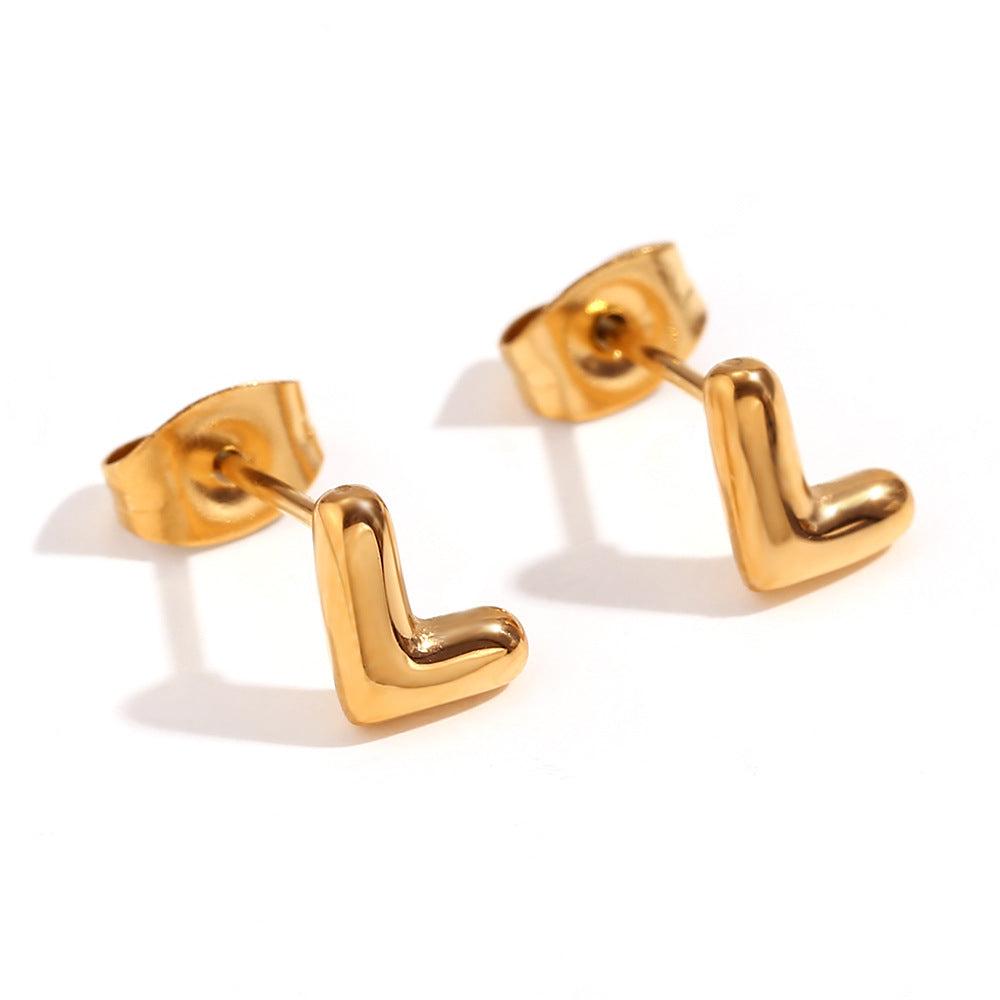 Minimalist Letter Number Geometric Text Stainless Steel 18K Gold Plated Stud Earrings