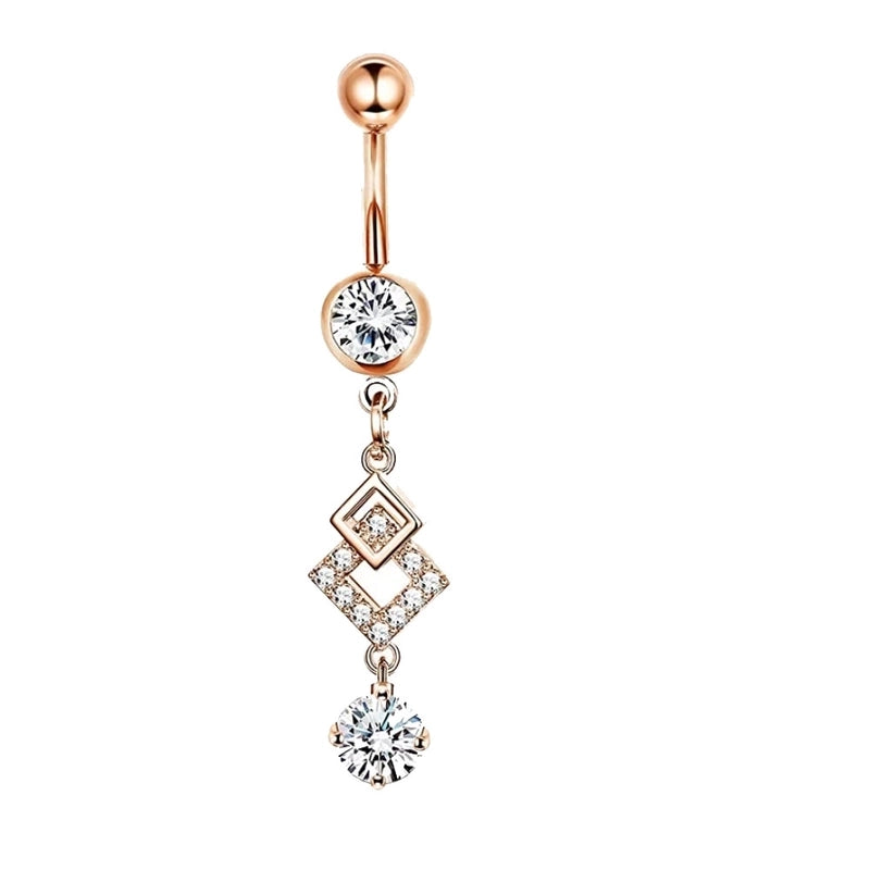 Minimalist Water Droplets Flower Butterfly Stainless Steel Inlay Zircon Women's Belly Ring