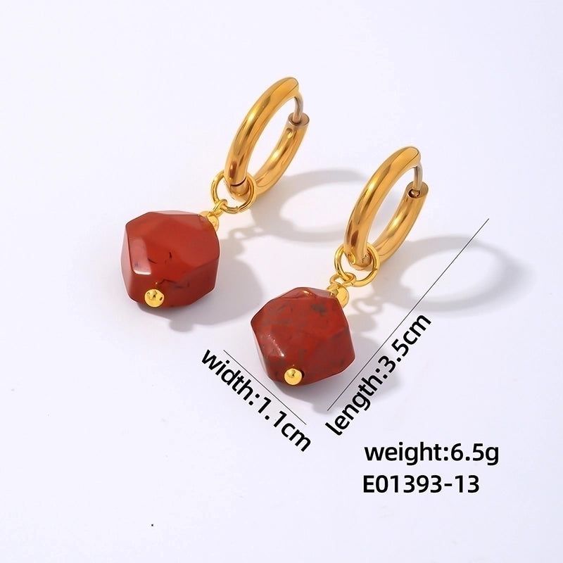 1 Pair Lady Minimalist Commute Geometric 304 Stainless Steel Natural Stone Drop Earrings