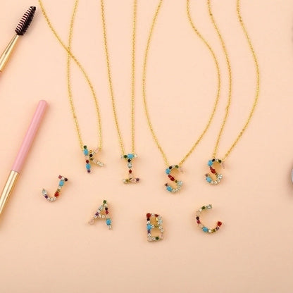 Copper Inlaid Zircon Letter Necklace