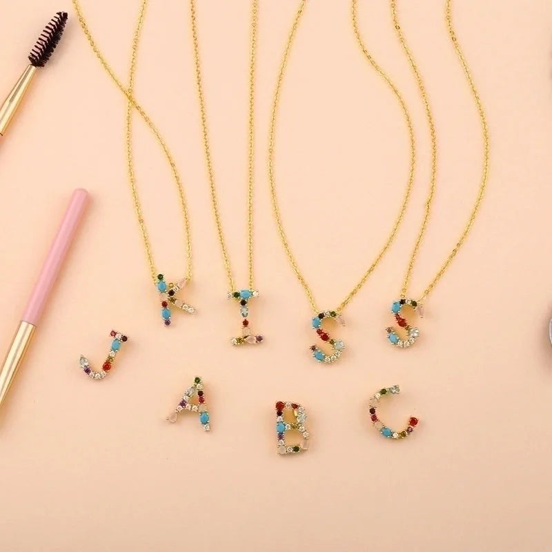 Copper Inlaid Zircon Letter Necklace