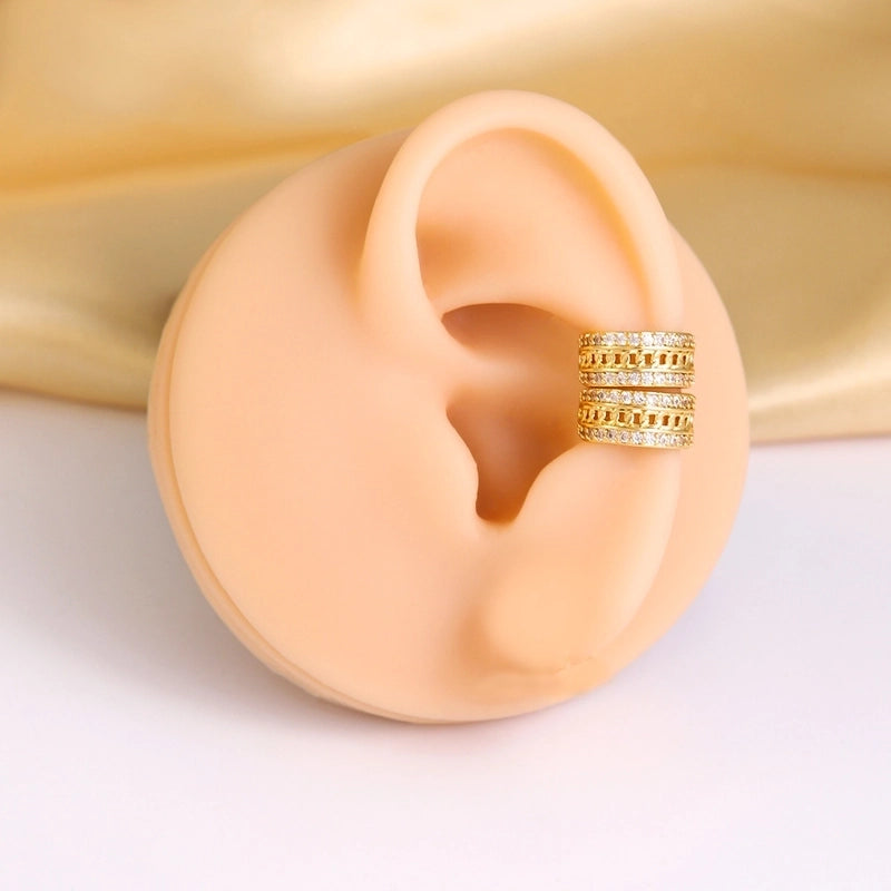 1 Piece IG Style Elegant Geometric Inlay Copper Zircon 18K Gold Plated Ear Cuffs