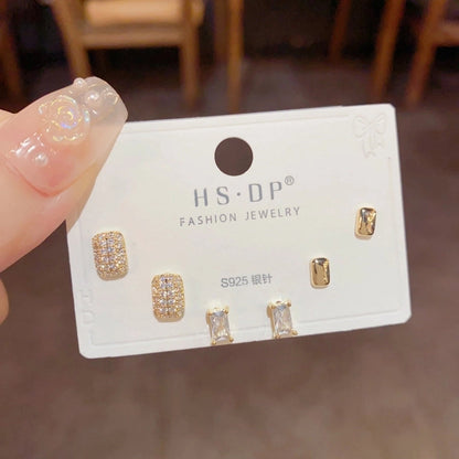 Fashion Geometric Copper Plating Artificial Pearls Zircon Earrings 3 Pairs