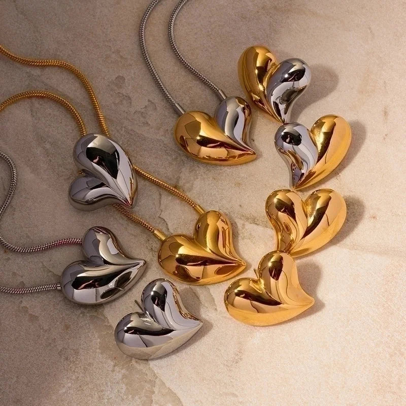 1 Pair Retro Minimalist Heart Shape Plating Stainless Steel 18k Gold Plated Ear Studs