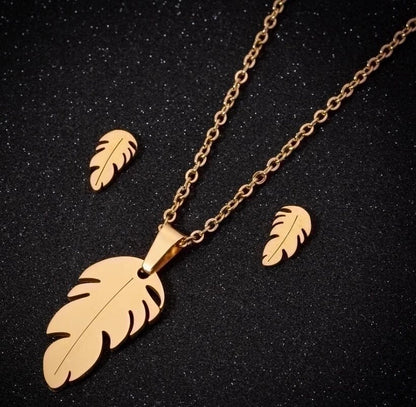 Minimalist Geometric Leaf Heart Shape Stainless Steel Plating Earrings Necklace 1 Set