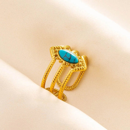 304 Stainless Steel 18K Gold Plated Elegant Lady Streetwear Inlay Geometric Water Droplets Artificial Gemstones Imitating Stone Open Rings