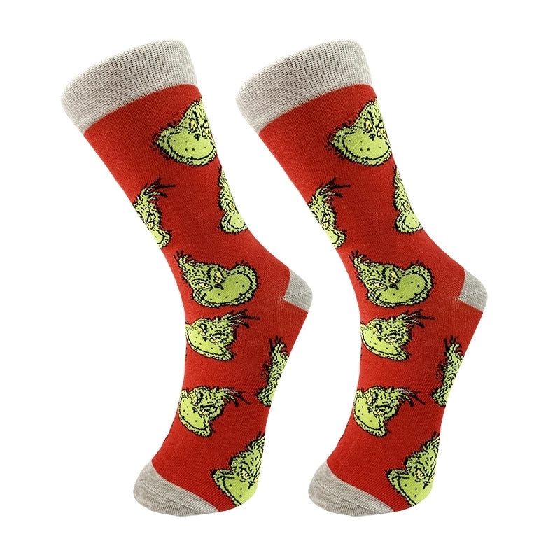 Christmas Mid-calf Length Socks Grinch Knitted Personalized Men And Women Socks Couple Fashion Socks