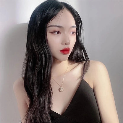 Elegant Round Titanium Steel Artificial Pearls Zircon Rings Necklace