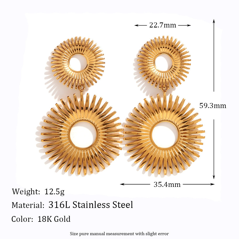 Fashion Sun Geometric Stainless Steel 18K Gold Plated Drop Earrings