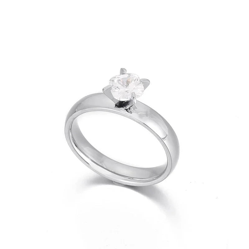 Minimalist Classic Style Solid Color Titanium Steel Rhinestones 18K Gold Plated Inlay Rings