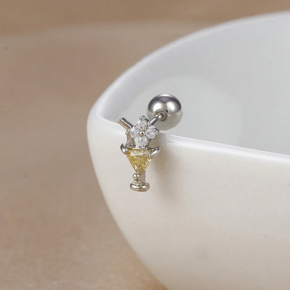 1 Piece Ear Cartilage Rings & Studs IG Style Ice Cream Heart Shape Candy 304 Stainless Steel Inlay Zircon 18K Gold Plated Ear Cartilage Rings & Studs