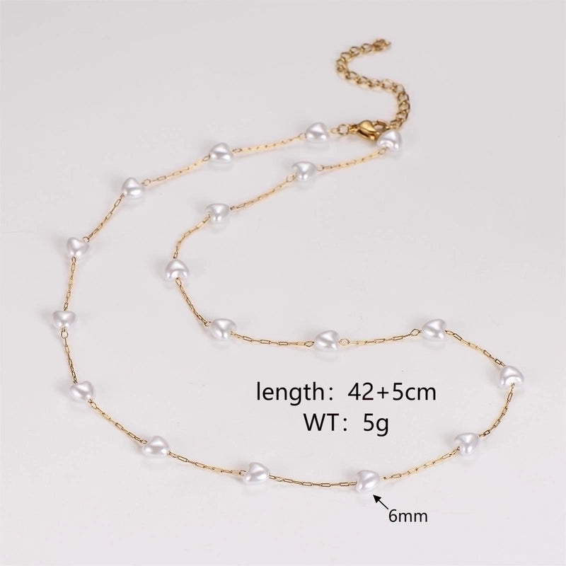 Casual Minimalist Round Heart Shape 304 Stainless Steel Artificial Pearl Necklace