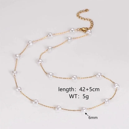Casual Minimalist Round Heart Shape 304 Stainless Steel Artificial Pearl Necklace