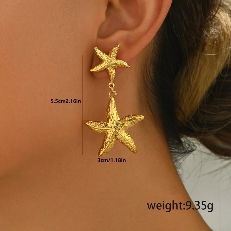 1 Pair Elegant Sweet Starfish Heart Shape Butterfly Inlay 201 Stainless Steel Pearl Stainless Steel Earrings