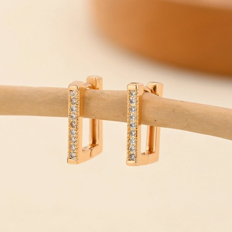 1 Pair Minimalist Solid Color Copper Zircon Earrings