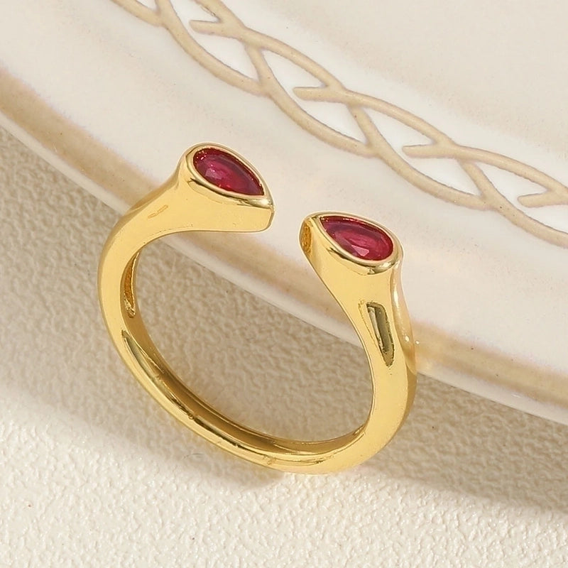 Elegant Minimalist Water Droplets Copper Plating Inlay Zircon 14k Gold Plated Open Rings