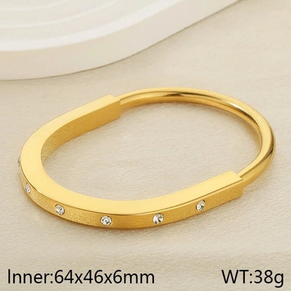 5 Pieces Minimalist Solid Color 304 Stainless Steel 18K Gold Plated Bangle In Bulk
