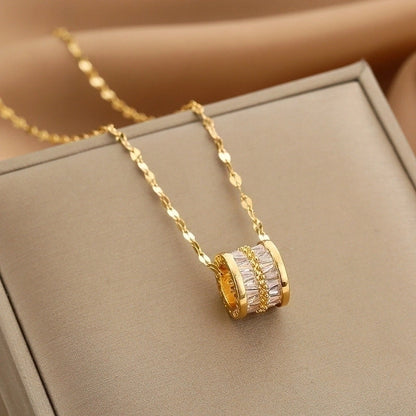 Lady Animal Flower Artificial Pearl Titanium Steel Copper Plating Inlay Zircon Pendant Necklace