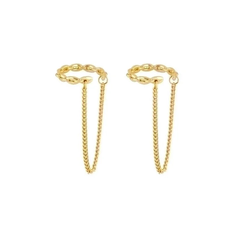 2 Pieces Minimalist Geometric Plating Inlay Copper Zircon 18k Gold Plated Hoop Earrings Ear Cuffs Ear Studs