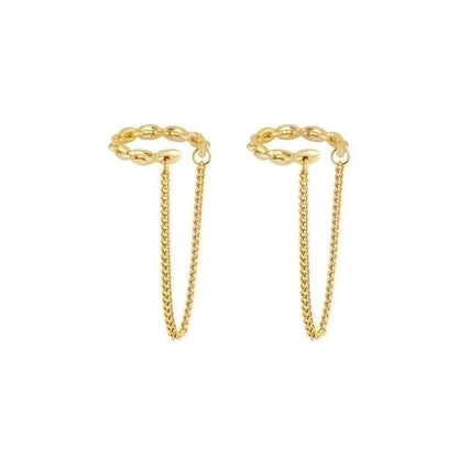 2 Pieces Minimalist Geometric Plating Inlay Copper Zircon 18k Gold Plated Hoop Earrings Ear Cuffs Ear Studs