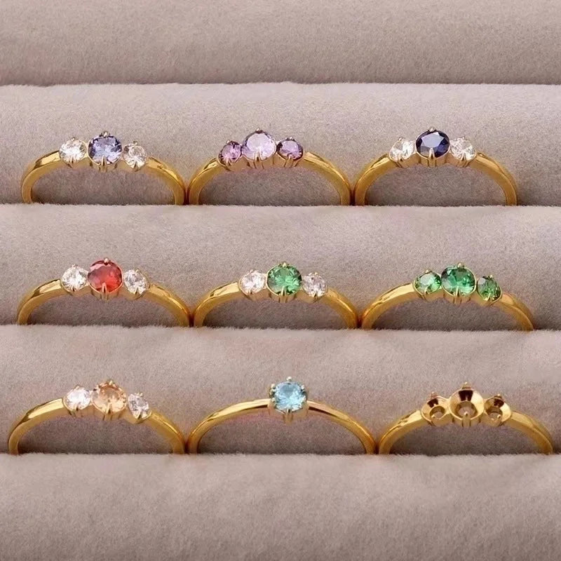 Retro Water Droplets Titanium Steel Inlay Artificial Diamond Rings