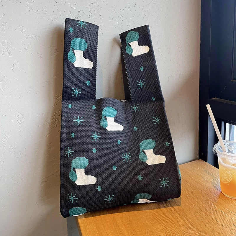 Vest Bag Vest Bag Cute Panda Large Knitted Shoulder Handbag Hand Bag Commuter Large Capacity Wrist Bag