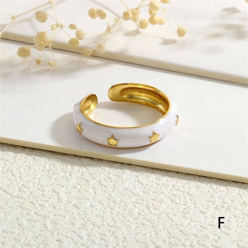 Copper 18K Gold Plated Enamel Star Open Rings