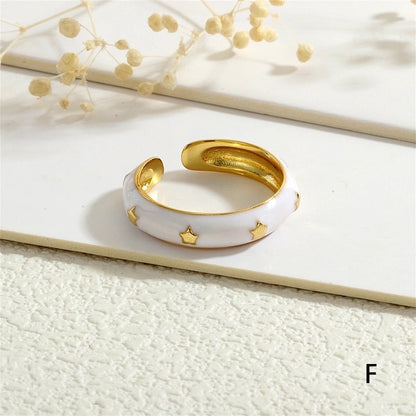 Copper 18K Gold Plated Enamel Star Open Rings