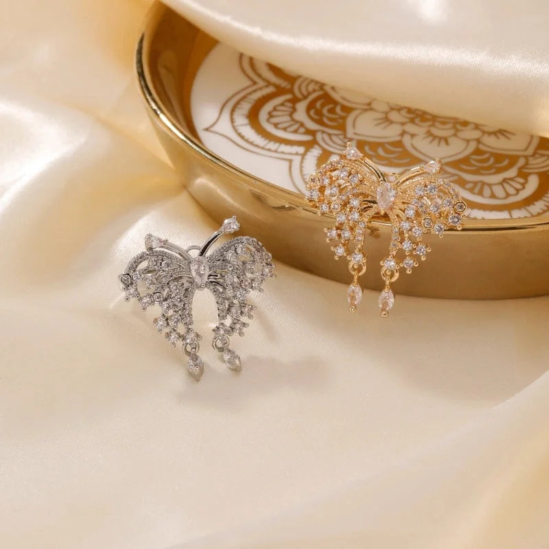 Copper K Gold Plated Rhodium Plated Sweet Minimalist Artistic Inlay Butterfly Zircon Open Rings