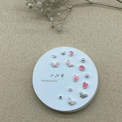 2 Pieces Minimalist Commute Geometric Inlay Copper Zircon Drop Earrings