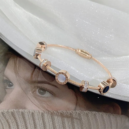 Moderate Luxury Letter Titanium Steel 18K Gold Plated Bangles